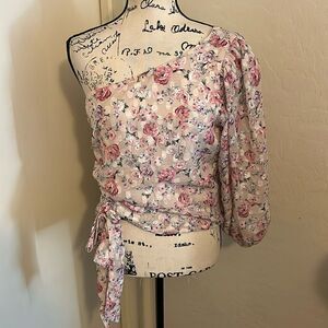 Express Pink Floral One Shoulder Contemporary Feminine Cottage Core Top Boho